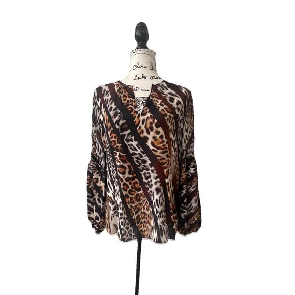 Kobi Halperin Blouse Silk Fallow Mix Leopard Print  Embellish Eye Catching Sz S - Picture 16 of 16